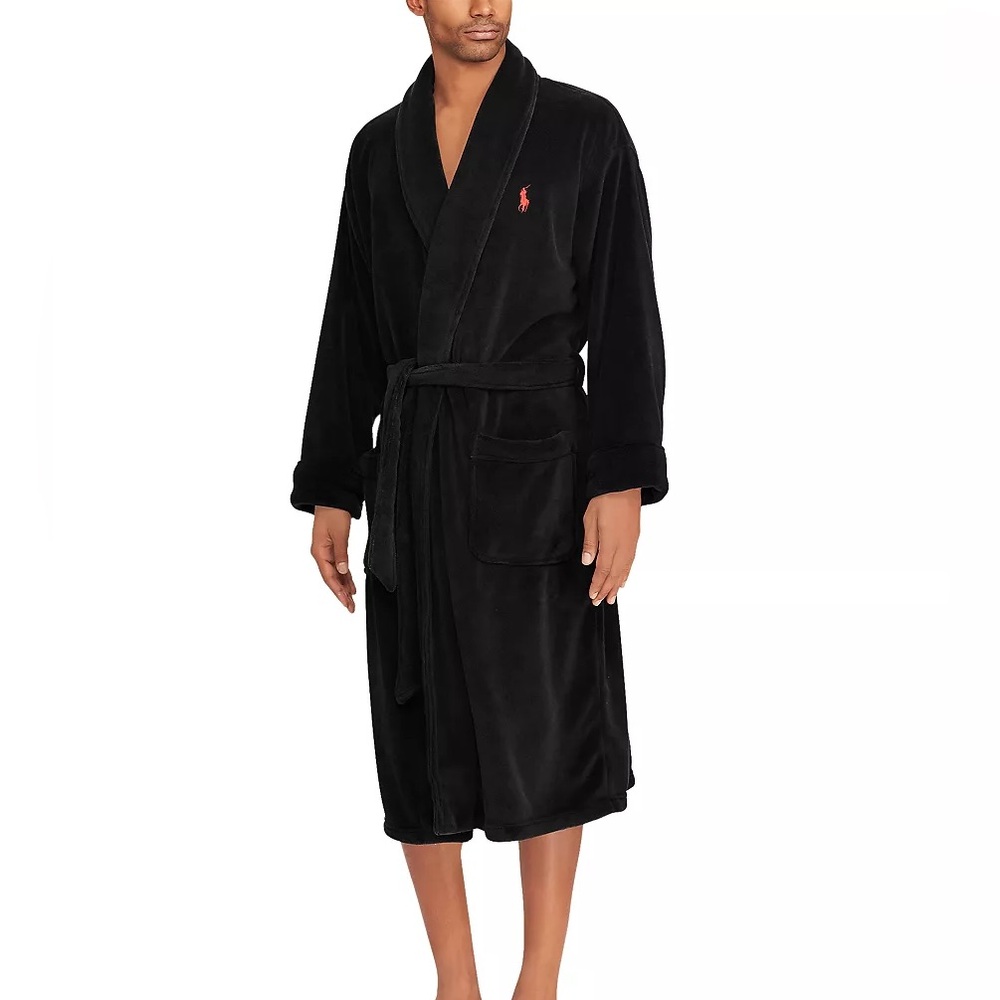 Polo Ralph Lauren black plush velour cotton kimono robe like new size S/M